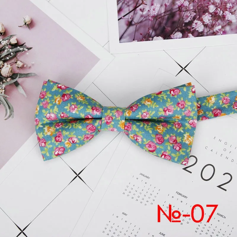Mens Floral Bow Tie Flexible Bowtie Smooth Necktie Soft Cotton Butterfly Decorative Pattern Dot Flower Print Bow Ties