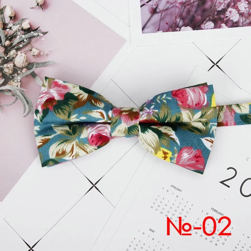 Mens Floral Bow Tie Flexible Bowtie Smooth Necktie Soft Cotton Butterfly Decorative Pattern Dot Flower Print Bow Ties