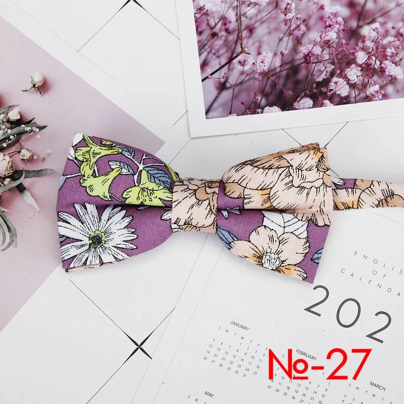 Mens Floral Bow Tie Flexible Bowtie Smooth Necktie Soft Cotton Butterfly Decorative Pattern Dot Flower Print Bow Ties