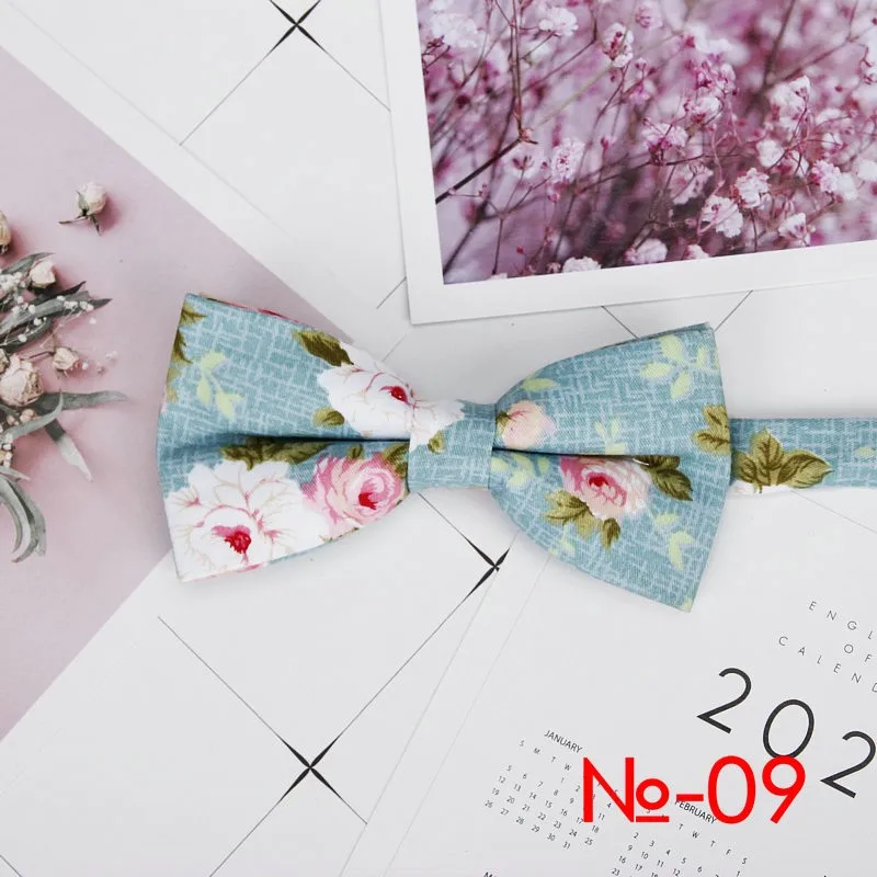 Mens Floral Bow Tie Flexible Bowtie Smooth Necktie Soft Cotton Butterfly Decorative Pattern Dot Flower Print Bow Ties