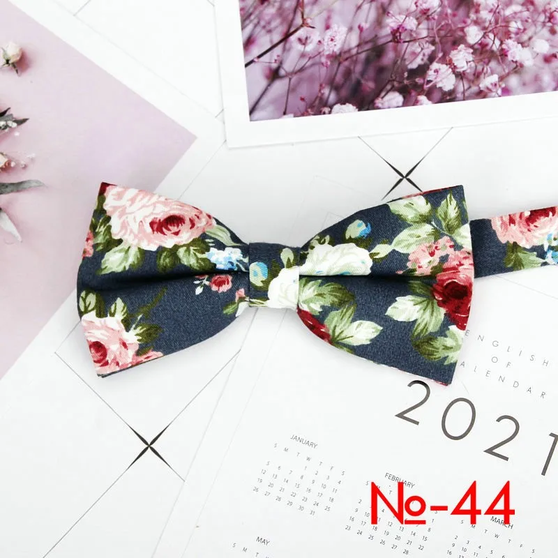 Mens Floral Bow Tie Flexible Bowtie Smooth Necktie Soft Cotton Butterfly Decorative Pattern Dot Flower Print Bow Ties