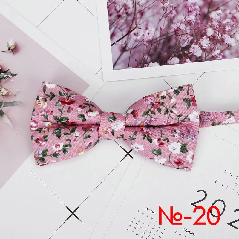 Mens Floral Bow Tie Flexible Bowtie Smooth Necktie Soft Cotton Butterfly Decorative Pattern Dot Flower Print Bow Ties