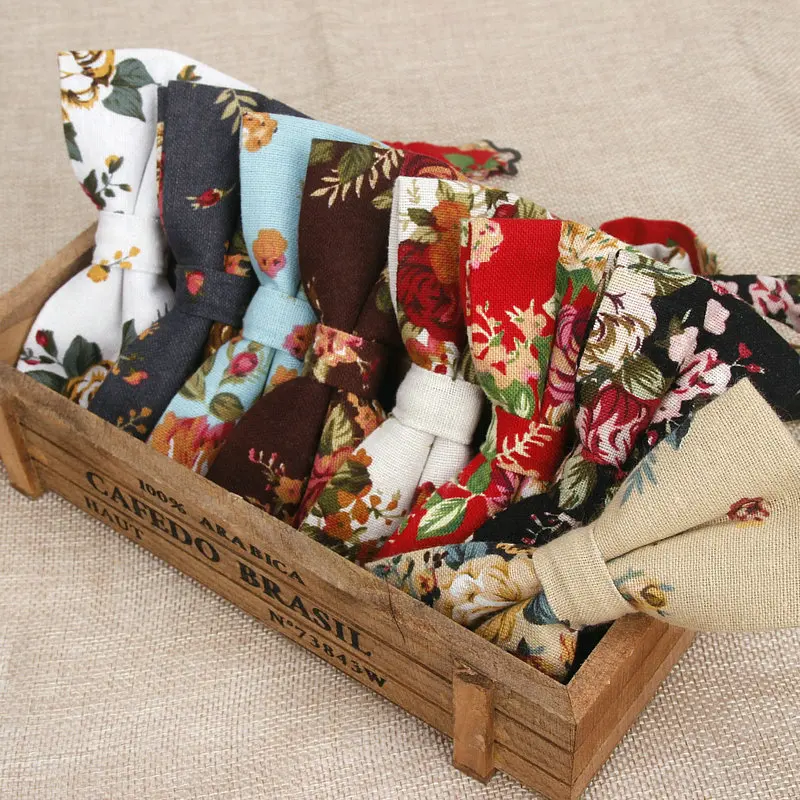 Mens Floral Bow Tie Flexible Bowtie Smooth Necktie Soft Cotton Butterfly Decorative Pattern Dot Flower Print Bow Ties