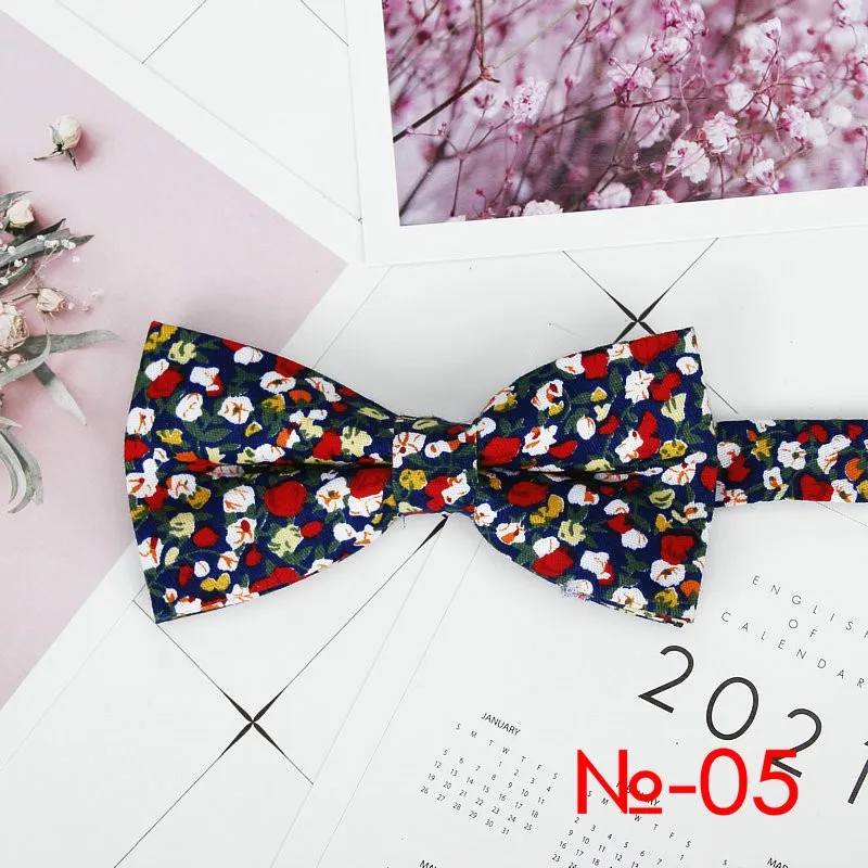 Mens Floral Bow Tie Flexible Bowtie Smooth Necktie Soft Cotton Butterfly Decorative Pattern Dot Flower Print Bow Ties
