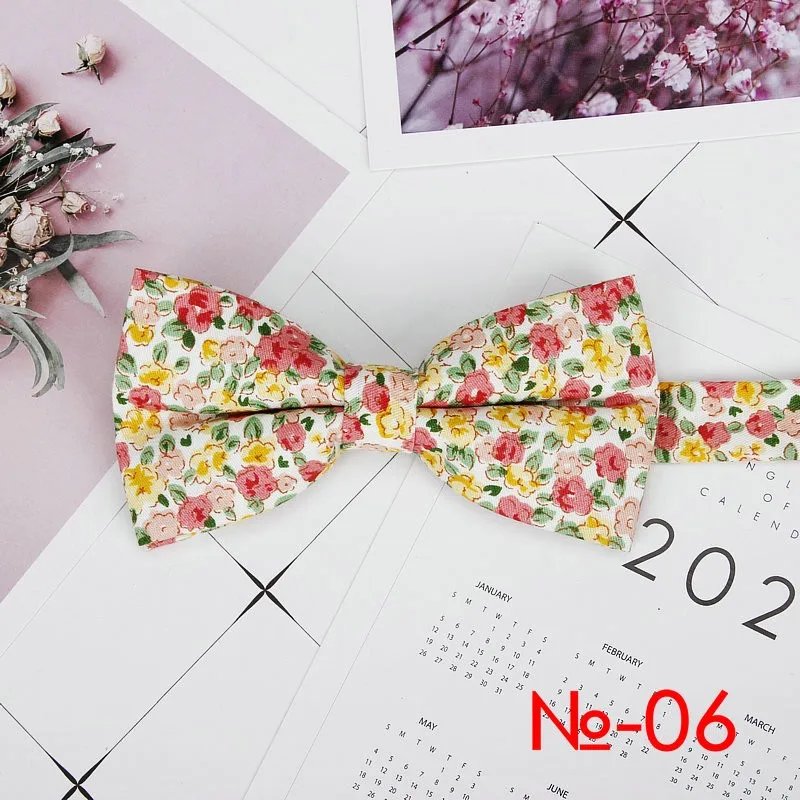 Mens Floral Bow Tie Flexible Bowtie Smooth Necktie Soft Cotton Butterfly Decorative Pattern Dot Flower Print Bow Ties
