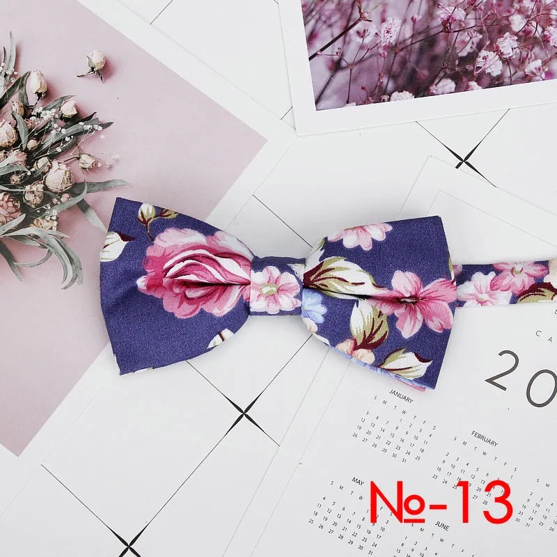 Mens Floral Bow Tie Flexible Bowtie Smooth Necktie Soft Cotton Butterfly Decorative Pattern Dot Flower Print Bow Ties