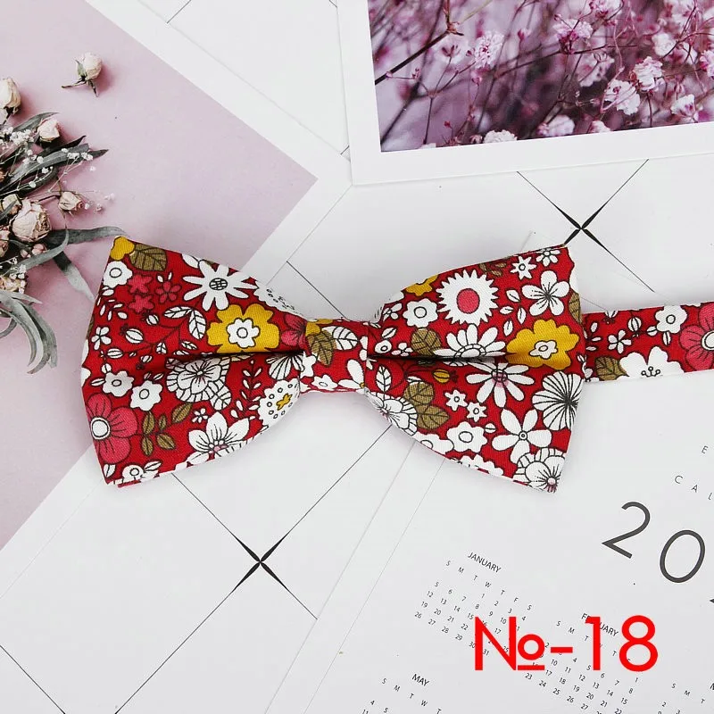 Mens Floral Bow Tie Flexible Bowtie Smooth Necktie Soft Cotton Butterfly Decorative Pattern Dot Flower Print Bow Ties