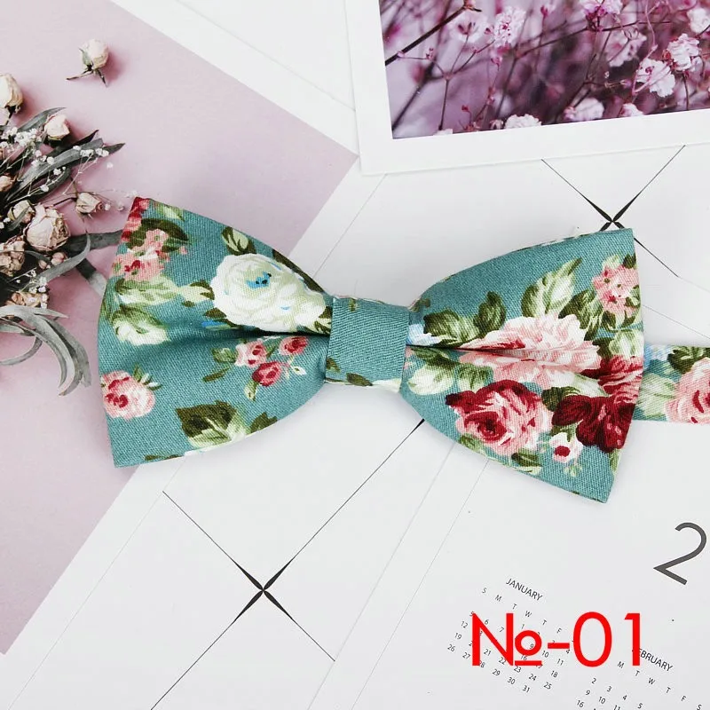 Mens Floral Bow Tie Flexible Bowtie Smooth Necktie Soft Cotton Butterfly Decorative Pattern Dot Flower Print Bow Ties