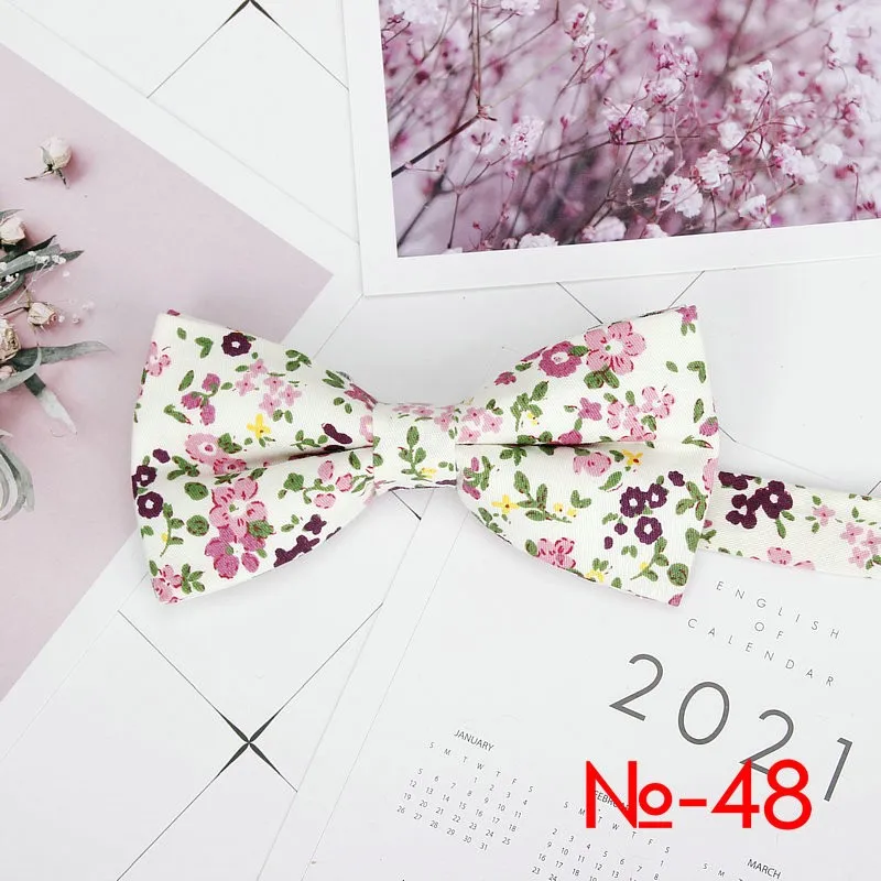 Mens Floral Bow Tie Flexible Bowtie Smooth Necktie Soft Cotton Butterfly Decorative Pattern Dot Flower Print Bow Ties