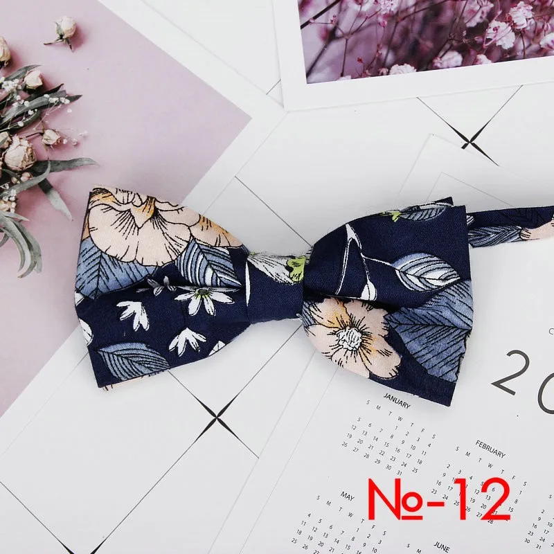Mens Floral Bow Tie Flexible Bowtie Smooth Necktie Soft Cotton Butterfly Decorative Pattern Dot Flower Print Bow Ties