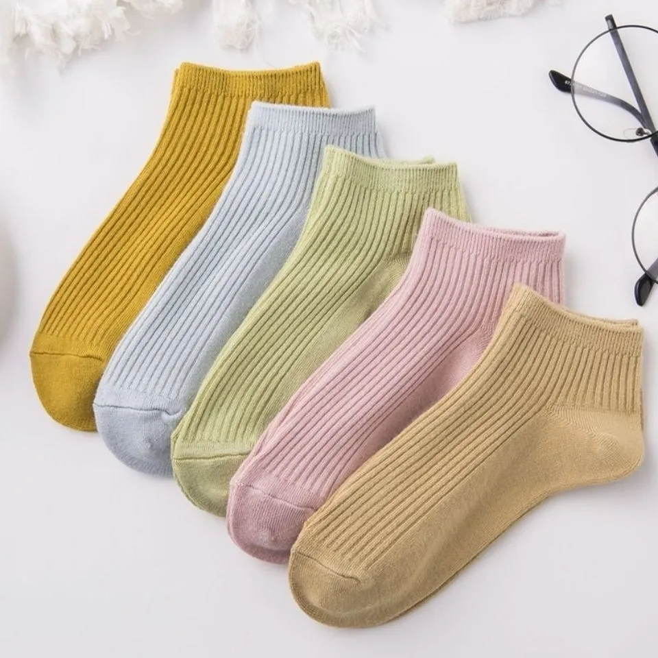 Unisex Men Women Socks cotton Ankle Socks Pack Set Solid Color Short Cotton Low Cut Sock White Black 5 Pairs 1 Lot High Quality