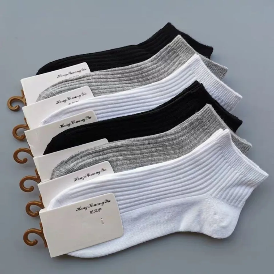 Unisex Men Women Socks cotton Ankle Socks Pack Set Solid Color Short Cotton Low Cut Sock White Black 5 Pairs 1 Lot High Quality
