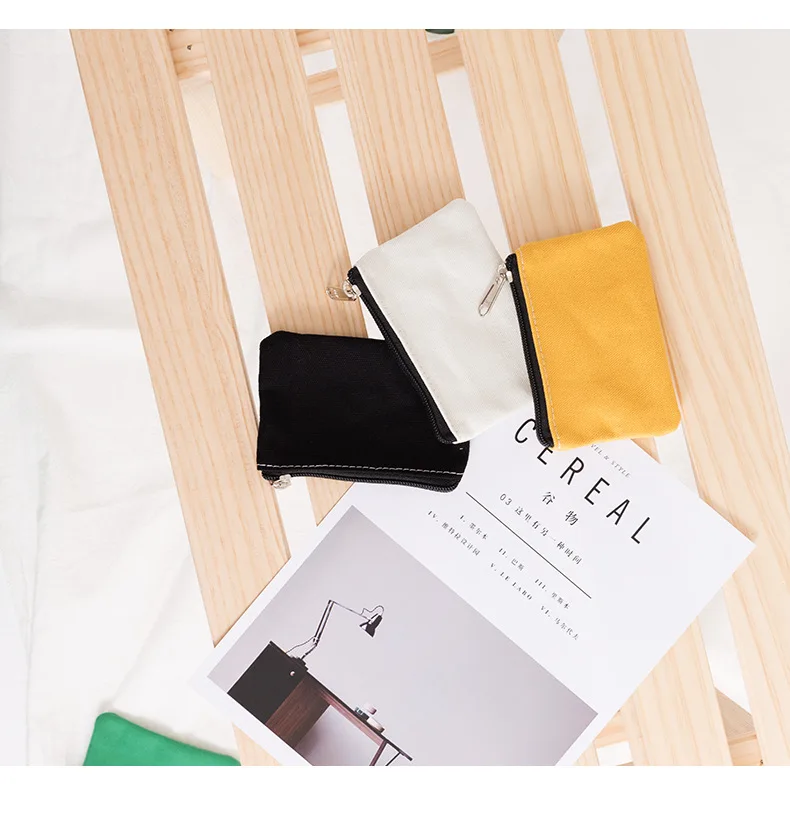 Solid Color DIY Canvas Coin Purse Zipper Mini Coin Key Bag Money Pocket Women Men Simple Coin Purse Small Wallet Kid Gift Pouch
