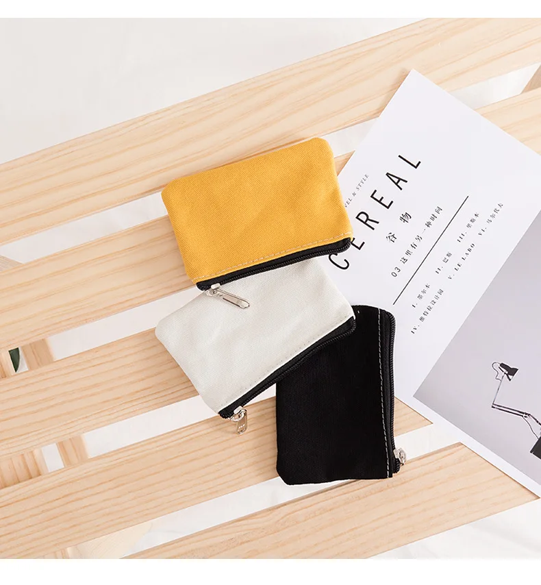 Solid Color DIY Canvas Coin Purse Zipper Mini Coin Key Bag Money Pocket Women Men Simple Coin Purse Small Wallet Kid Gift Pouch