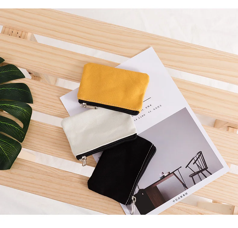 Solid Color DIY Canvas Coin Purse Zipper Mini Coin Key Bag Money Pocket Women Men Simple Coin Purse Small Wallet Kid Gift Pouch