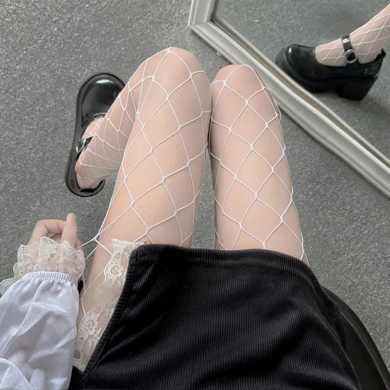 Sexy Women High waist fishnet stocking club tights panty knitting net pantyhose mesh lingerie Anime Lolita Cosplay Costumes 2021