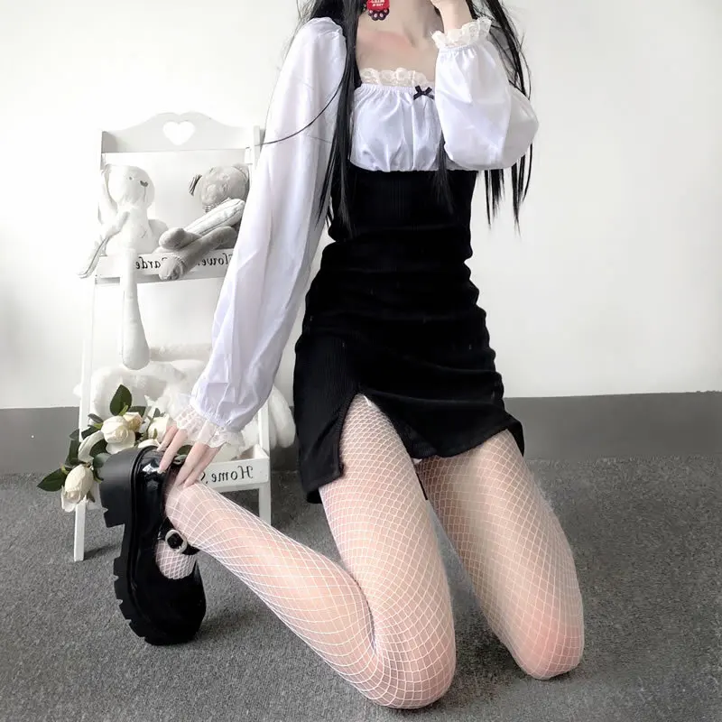 Sexy Women High waist fishnet stocking club tights panty knitting net pantyhose mesh lingerie Anime Lolita Cosplay Costumes 2021