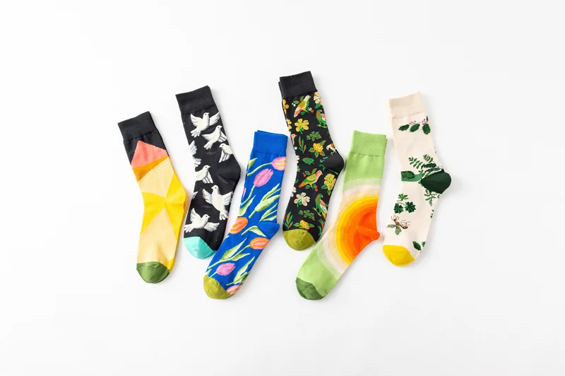 1 Pair Women Socks Cartoon Art Octopus Flower Plant Kawaii Funny Casual Female Cotton Sock Hosiery Streetwear Harajuku Crew Sox