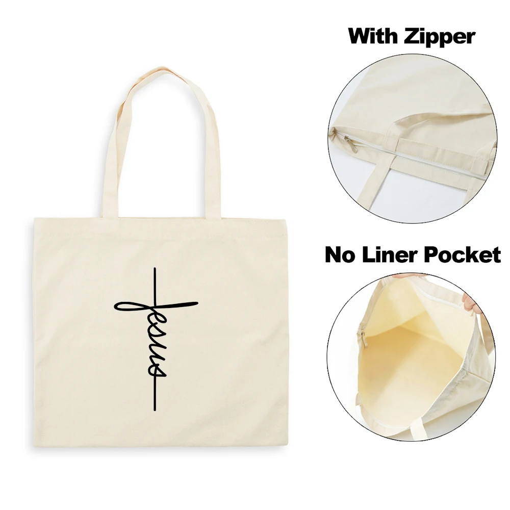 Fashion Women Shopping Bag Canvas Tote Jesus Is My God Print Shoulder Bag Foldable Eco Reusable Christian Female Shopper Handbag