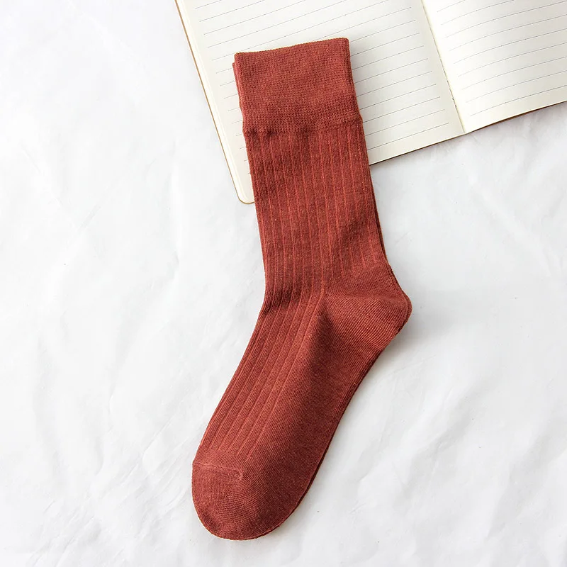 Japanese Korean Fashion High School Girls High Socks Solid Color White Khaki Beige Loose Socks Cotton Knitting Women Long Socks