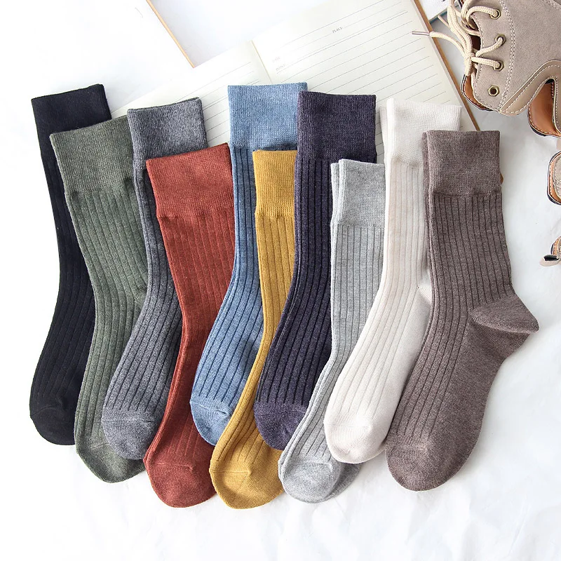 Japanese Korean Fashion High School Girls High Socks Solid Color White Khaki Beige Loose Socks Cotton Knitting Women Long Socks