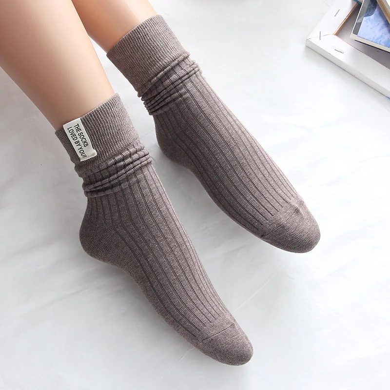 Japanese Korean Fashion High School Girls High Socks Solid Color White Khaki Beige Loose Socks Cotton Knitting Women Long Socks