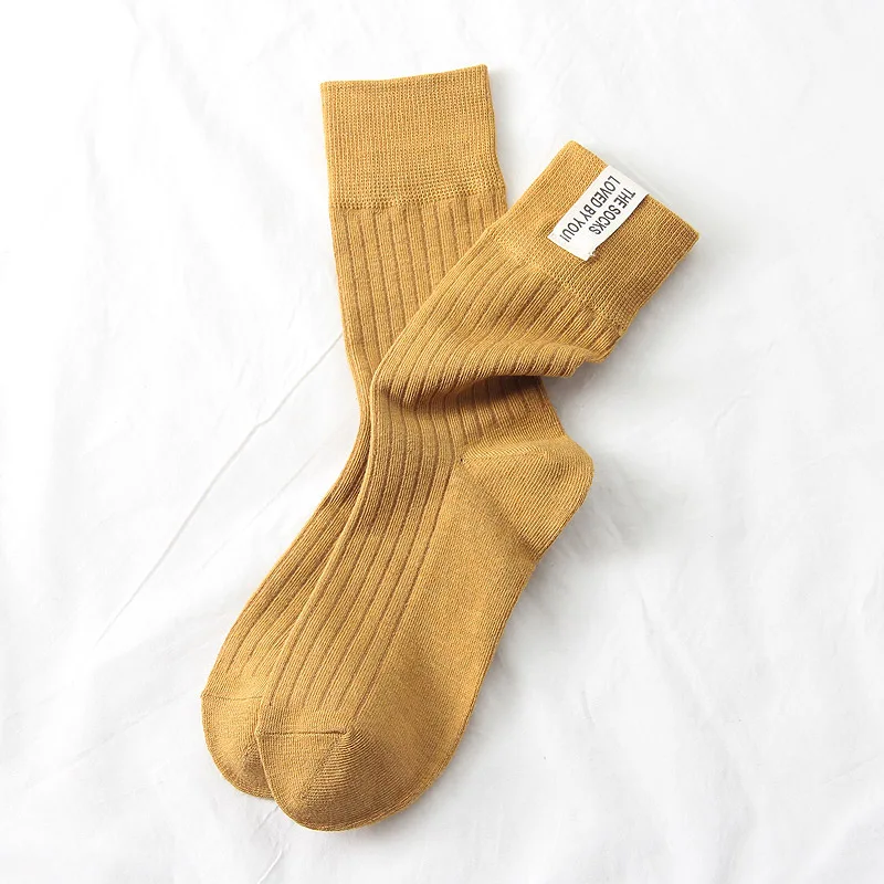 Japanese Korean Fashion High School Girls High Socks Solid Color White Khaki Beige Loose Socks Cotton Knitting Women Long Socks