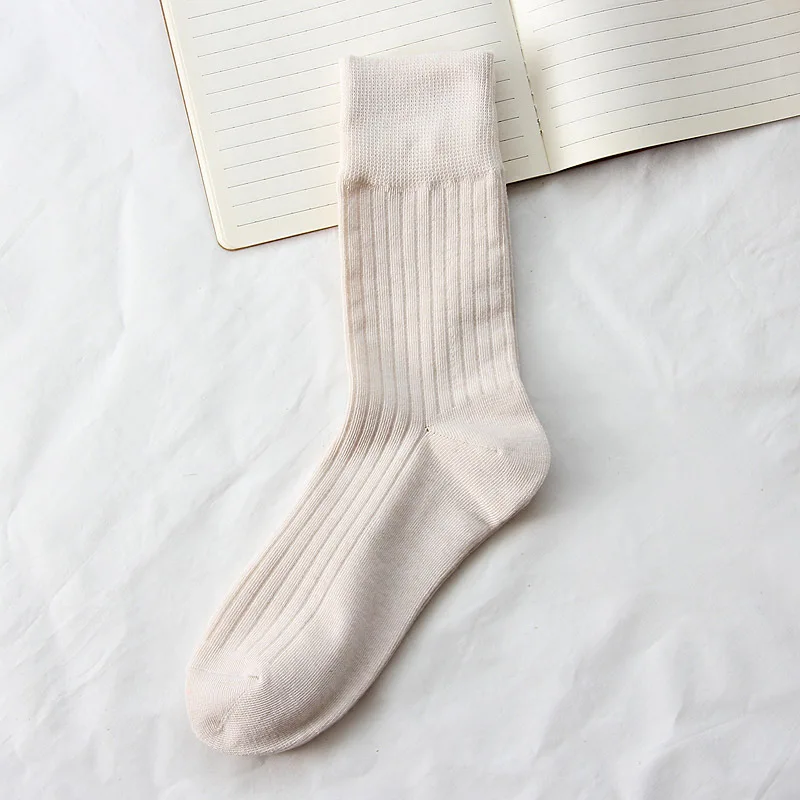 Japanese Korean Fashion High School Girls High Socks Solid Color White Khaki Beige Loose Socks Cotton Knitting Women Long Socks