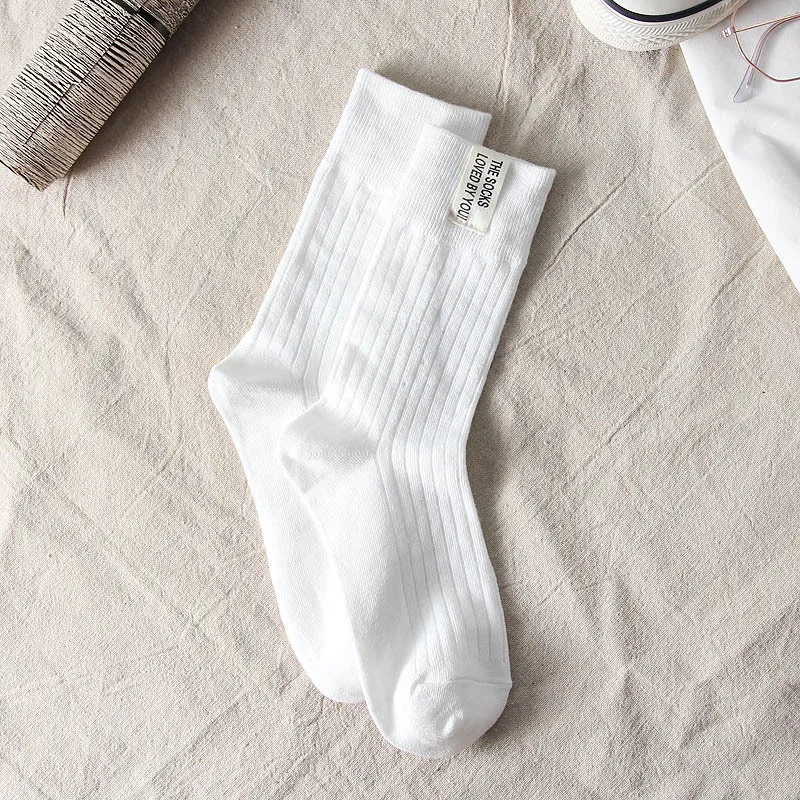Japanese Korean Fashion High School Girls High Socks Solid Color White Khaki Beige Loose Socks Cotton Knitting Women Long Socks