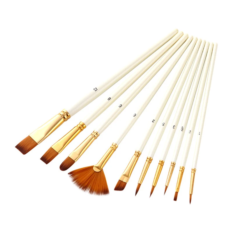 10Pcs Paint Brushes Set Nylon Hair Brush for Acrylic Painting Oil Watercolor Paint DIY Kid Student Artistic Brush Art Supplies