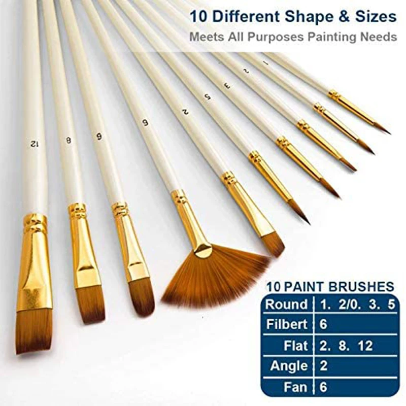 10Pcs Paint Brushes Set Nylon Hair Brush for Acrylic Painting Oil Watercolor Paint DIY Kid Student Artistic Brush Art Supplies