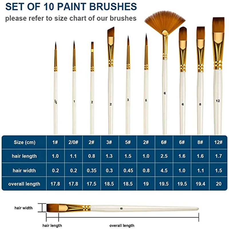 10Pcs Paint Brushes Set Nylon Hair Brush for Acrylic Painting Oil Watercolor Paint DIY Kid Student Artistic Brush Art Supplies