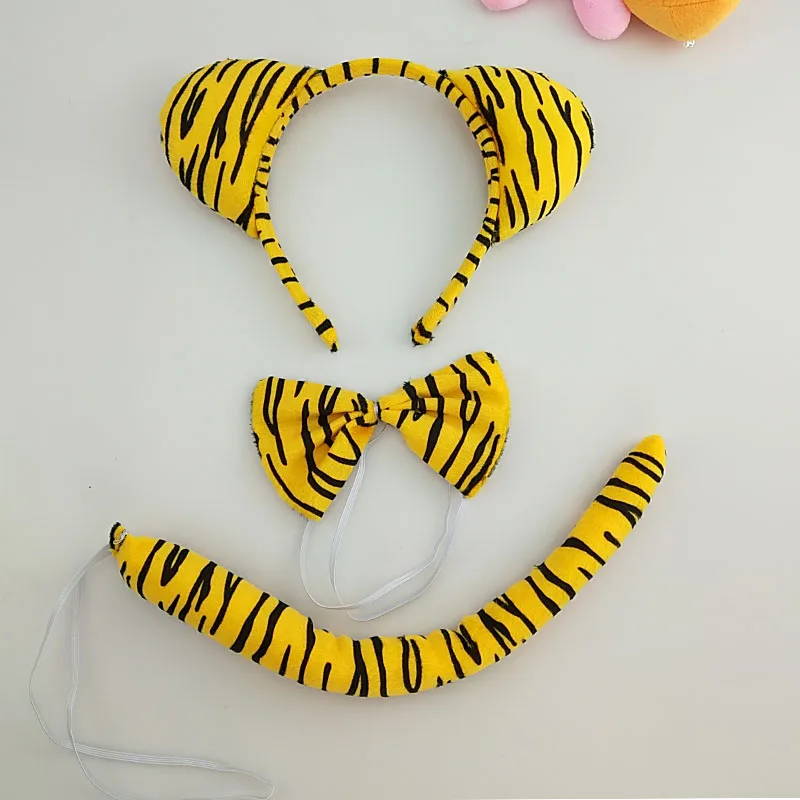 Boy Children Girl Animal Tiger Props Birthday Party Headband Tail Tie Skirt Headwear Halloween Costume Cosplay
