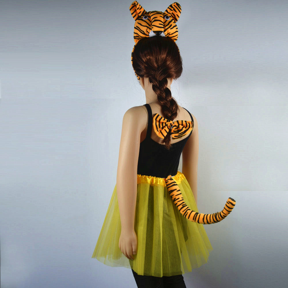 Boy Children Girl Animal Tiger Props Birthday Party Headband Tail Tie Skirt Headwear Halloween Costume Cosplay