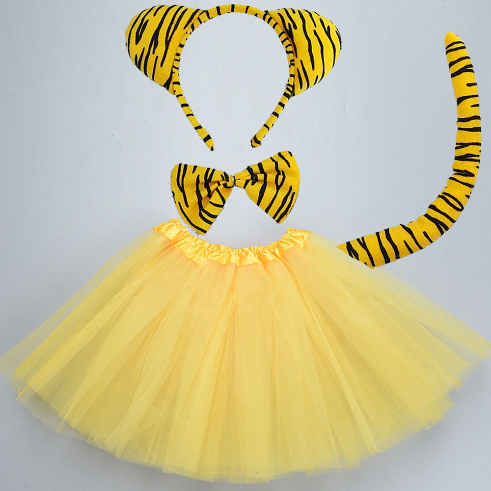 Boy Children Girl Animal Tiger Props Birthday Party Headband Tail Tie Skirt Headwear Halloween Costume Cosplay