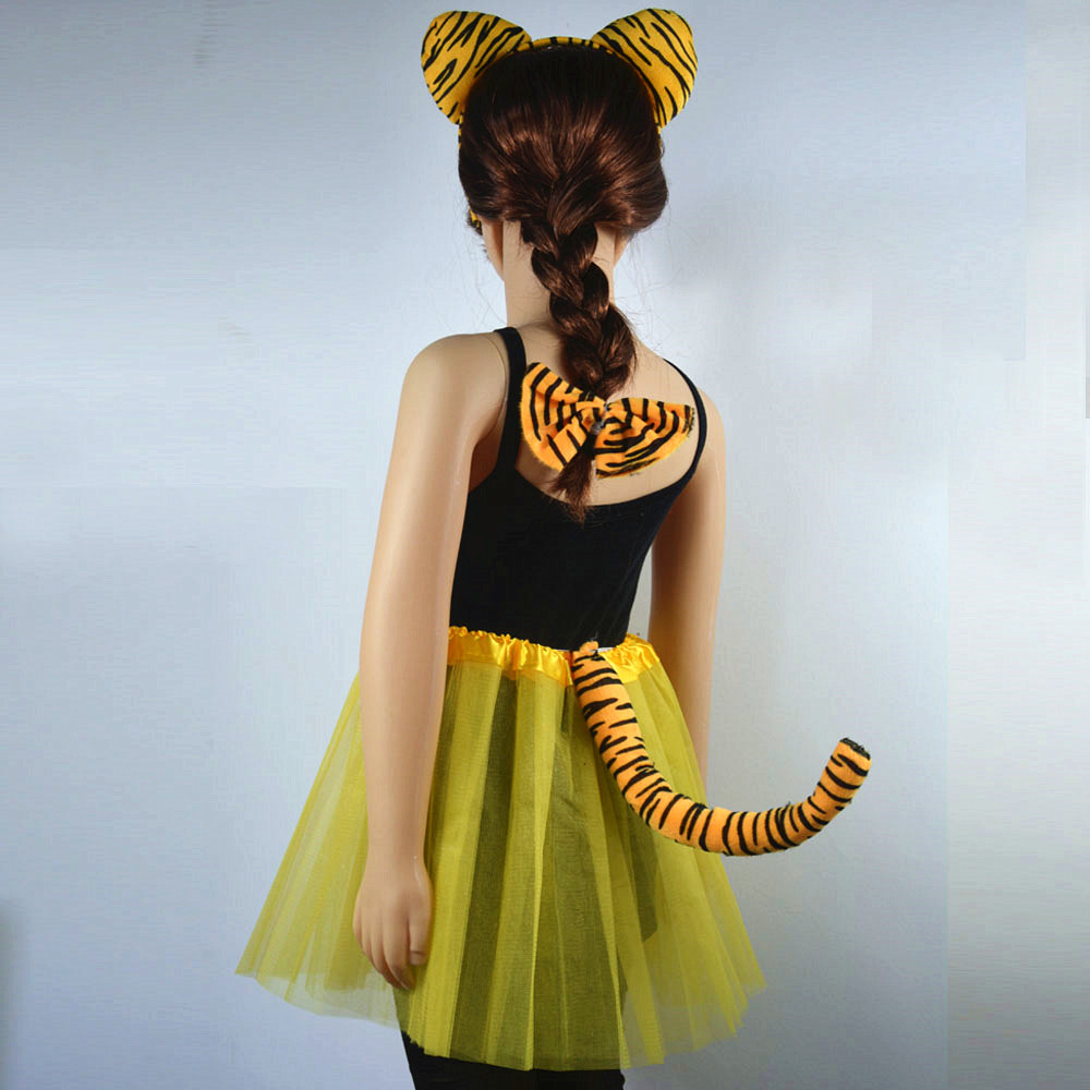 Boy Children Girl Animal Tiger Props Birthday Party Headband Tail Tie Skirt Headwear Halloween Costume Cosplay