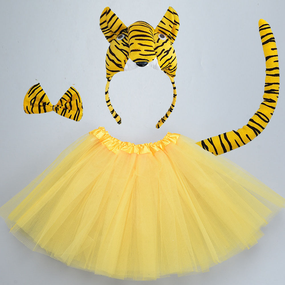 Boy Children Girl Animal Tiger Props Birthday Party Headband Tail Tie Skirt Headwear Halloween Costume Cosplay