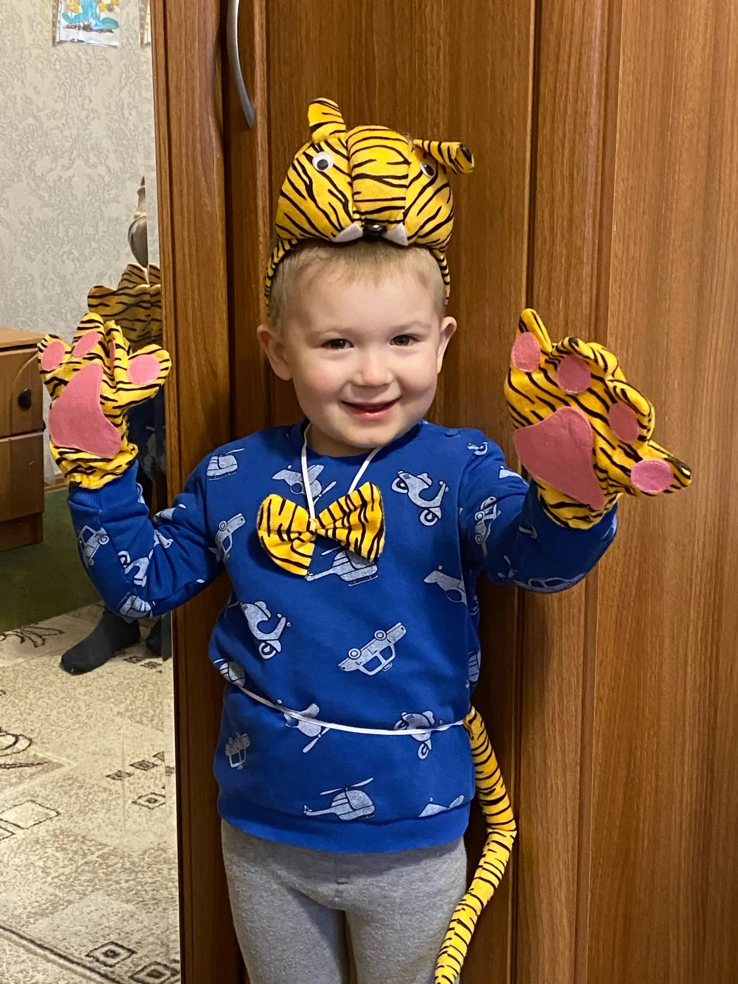 Boy Children Girl Animal Tiger Props Birthday Party Headband Tail Tie Skirt Headwear Halloween Costume Cosplay