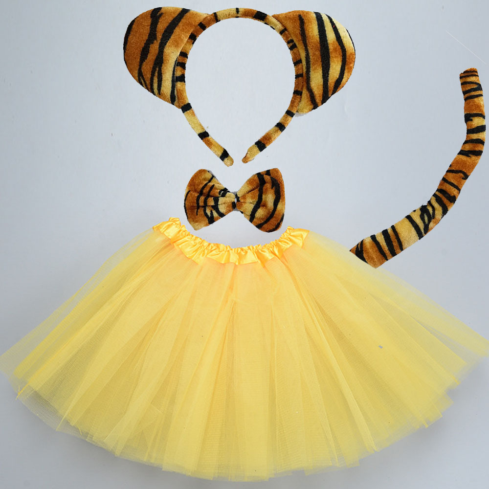 Boy Children Girl Animal Tiger Props Birthday Party Headband Tail Tie Skirt Headwear Halloween Costume Cosplay