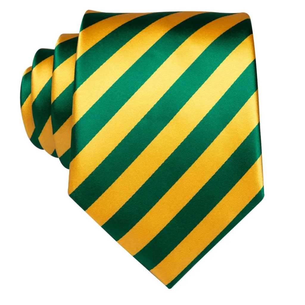 Hi-Tie Green Yellow Striped Silk Wedding Tie For Men Fashion Design Handky Cufflink Set For Men Necktie Business Party Dropship