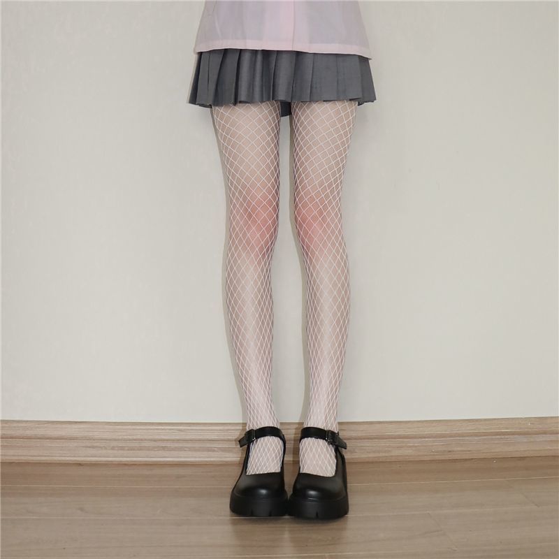 Black Medium Grid Sexy Women High Waist Stocking Fishnet Club Tights Knitting Net Pantyhose Mesh Anime Lolita JK Cosplay Costume