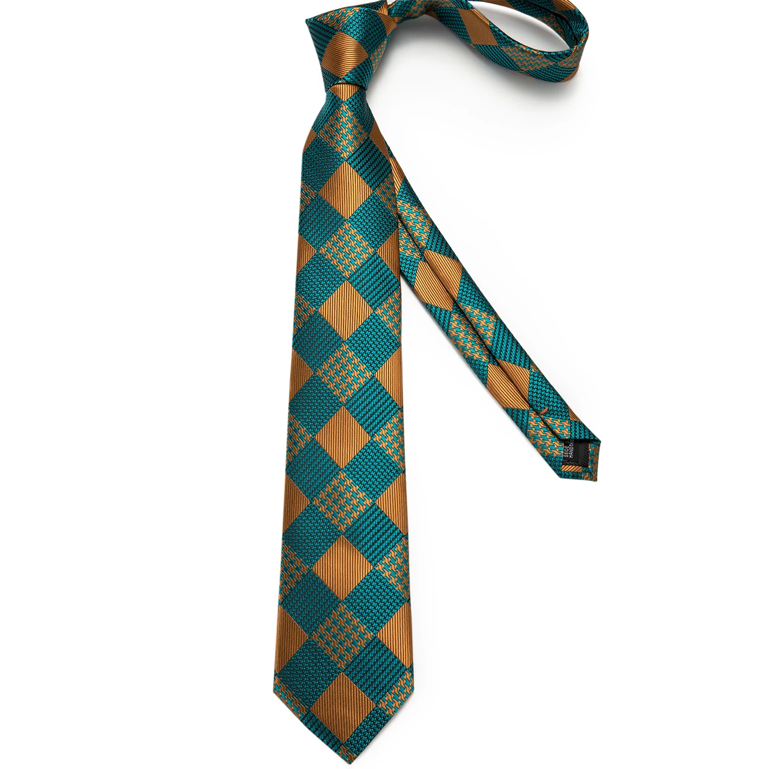 Teal Green Orange Plaid Ties For Men 8cm Width Business Wedding Party Men's Neck Tie Handkerchief Cufflinks Tie Ring Brooch