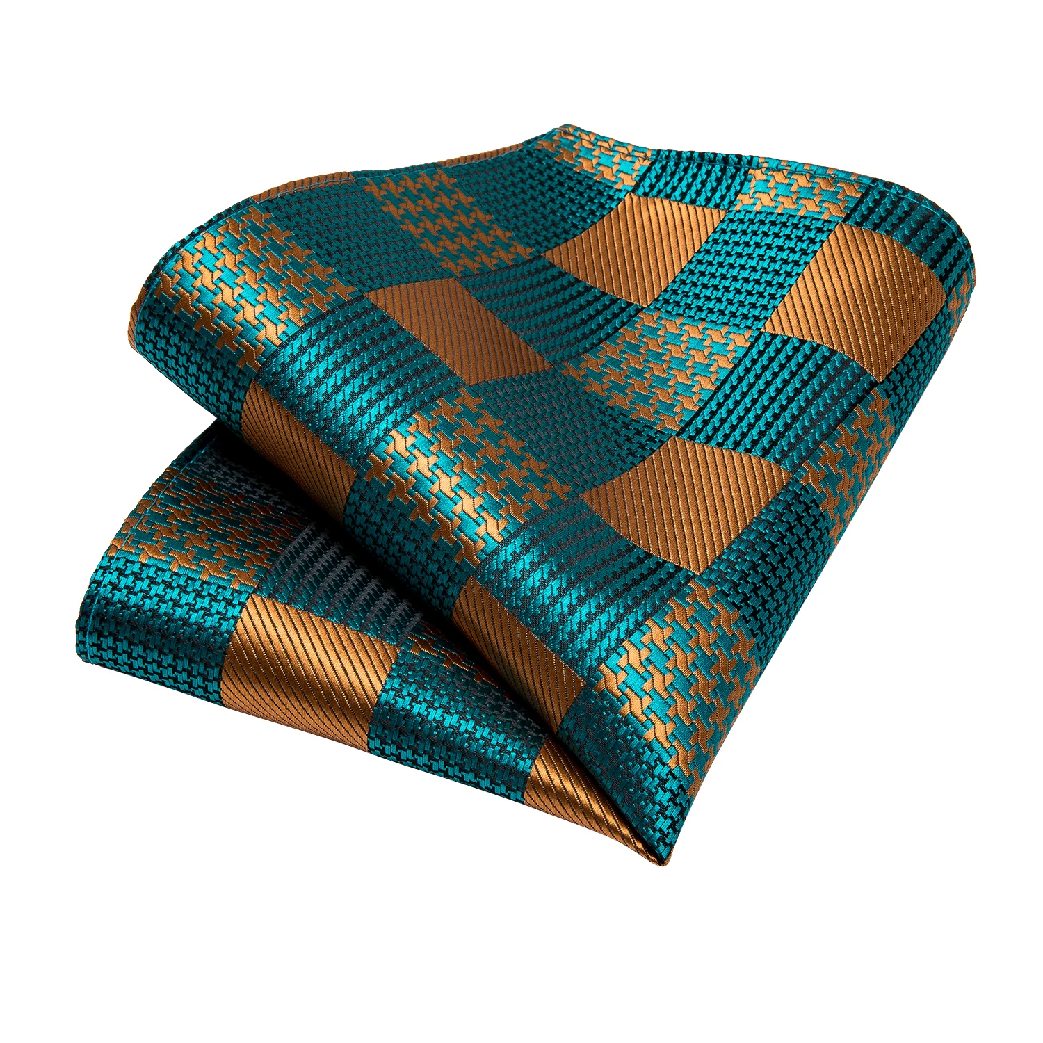 Teal Green Orange Plaid Ties For Men 8cm Width Business Wedding Party Men's Neck Tie Handkerchief Cufflinks Tie Ring Brooch