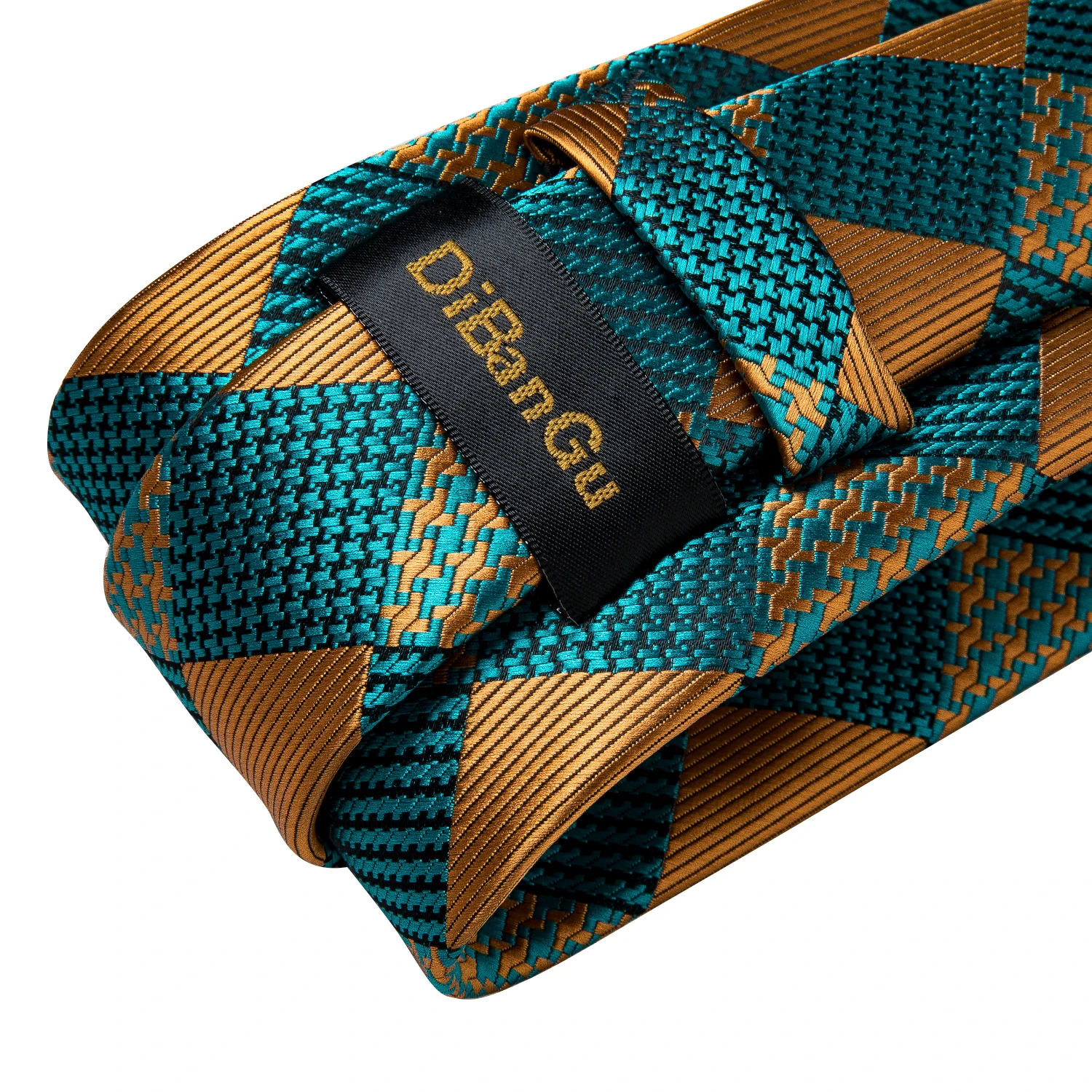 Teal Green Orange Plaid Ties For Men 8cm Width Business Wedding Party Men's Neck Tie Handkerchief Cufflinks Tie Ring Brooch