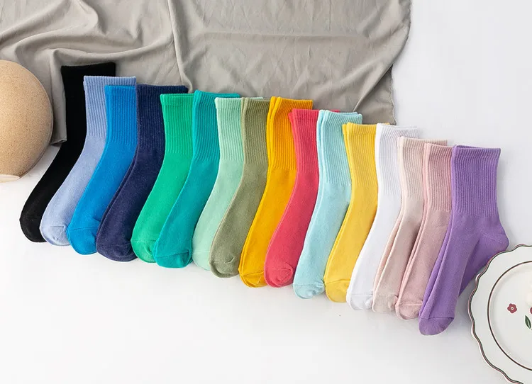 Women Socks 100 Cotton Fashion Trend Solid Color Women's Socks Pure Cotton Woman Socks Happy Girls Socks Short Crew Ankle Socks