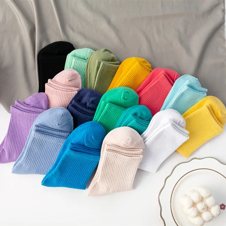 Women Socks 100 Cotton Fashion Trend Solid Color Women's Socks Pure Cotton Woman Socks Happy Girls Socks Short Crew Ankle Socks