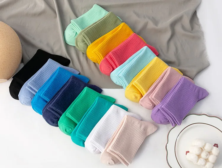 Women Socks 100 Cotton Fashion Trend Solid Color Women's Socks Pure Cotton Woman Socks Happy Girls Socks Short Crew Ankle Socks