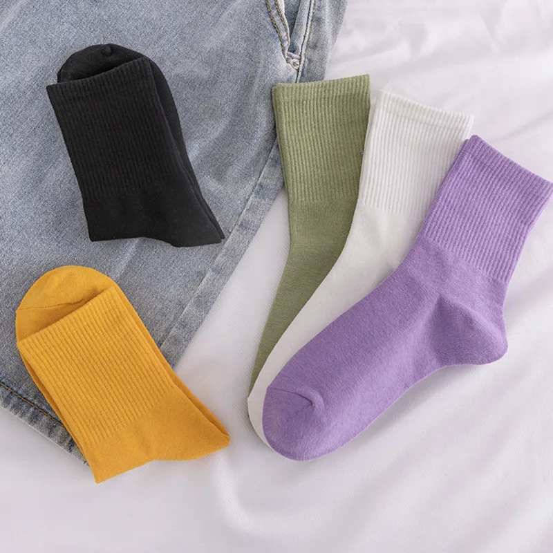 Women Socks 100 Cotton Fashion Trend Solid Color Women's Socks Pure Cotton Woman Socks Happy Girls Socks Short Crew Ankle Socks