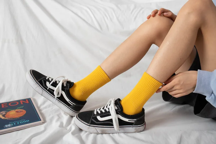Women Socks 100 Cotton Fashion Trend Solid Color Women's Socks Pure Cotton Woman Socks Happy Girls Socks Short Crew Ankle Socks
