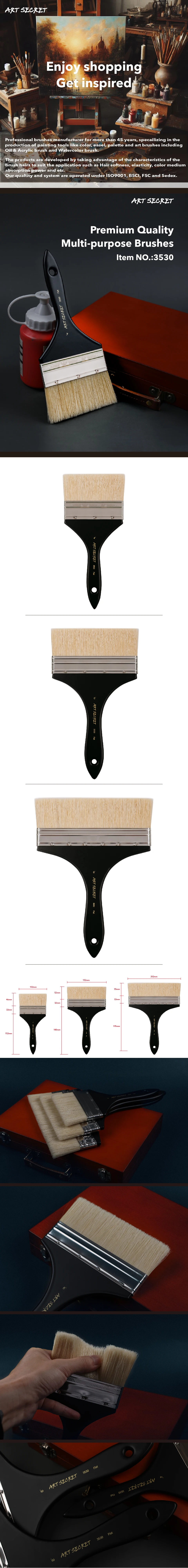 Artsecret Multi-Purpose Brush No.3530 Chungking Bristle Hair Acrylic Black Handle Brass Ferrule Paint Art Supplies Artist Tool